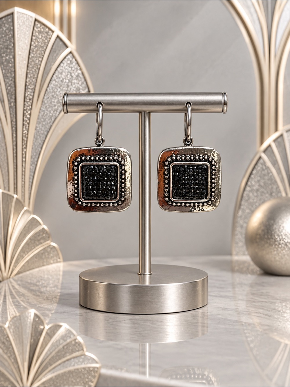 Jet Crystal & Pewter Earring